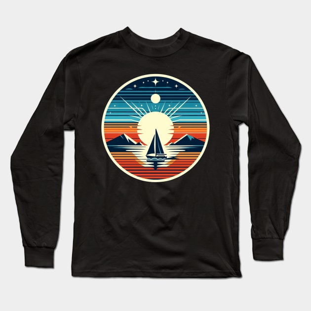 Sailing Adventures: Sailboat & Sunset Mountain Long Sleeve T-Shirt by CP6Design